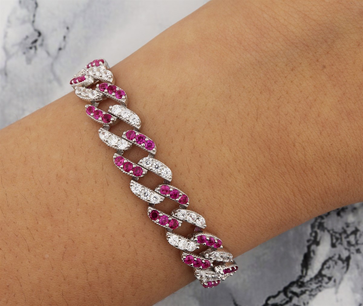 925 Ayar Gümüş 2 Renkli Gurmet Zincir Rodyumlu Gümüş Bileklik