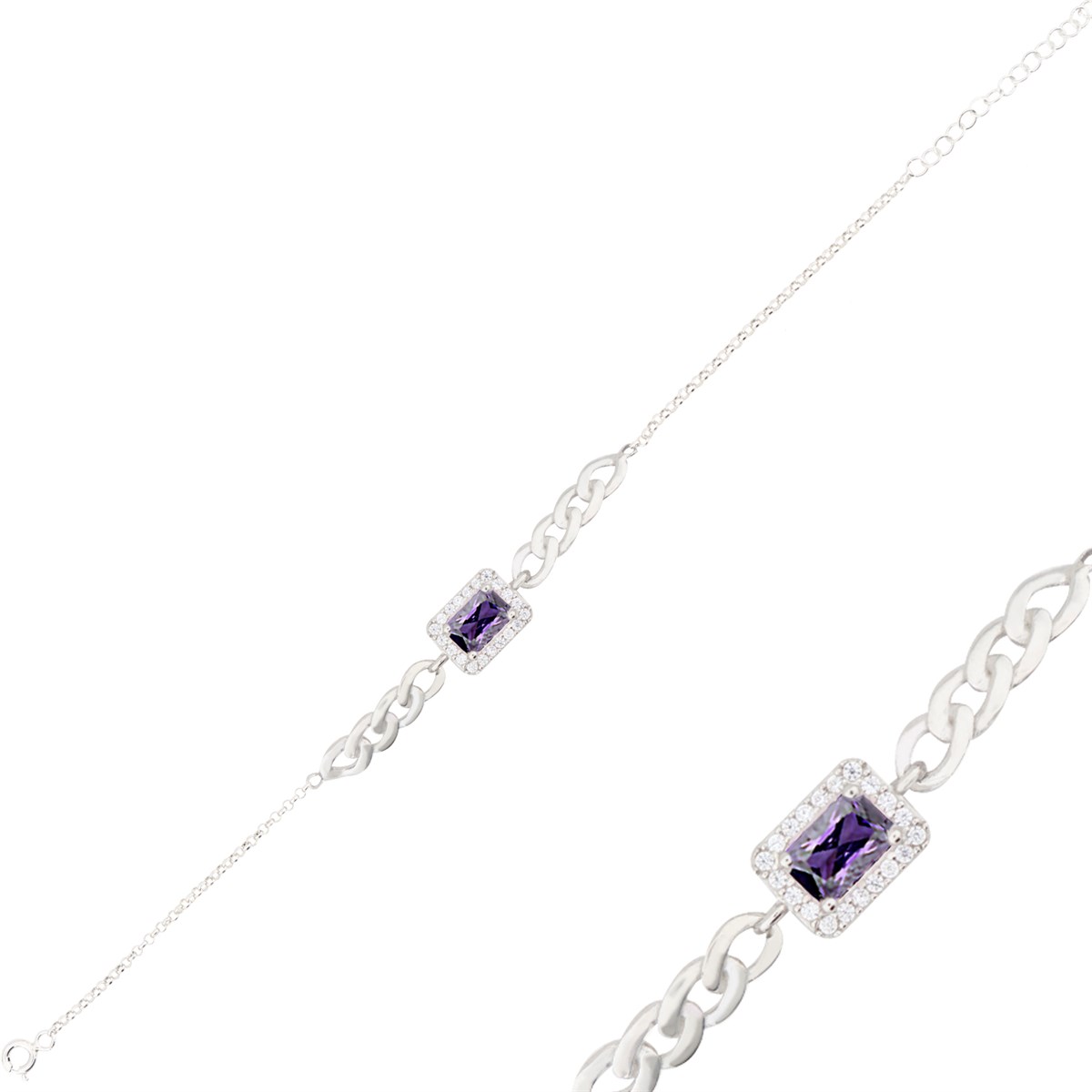 925 Ayar Gümüş Ametist Baget Takı Seti Zincir Detay