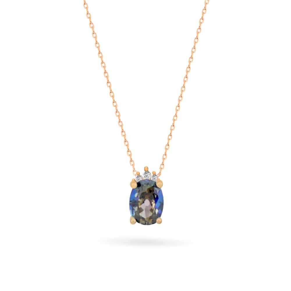 925 Ayar Gümüş Blue Topaz Oval Taşlı Trend Kolye