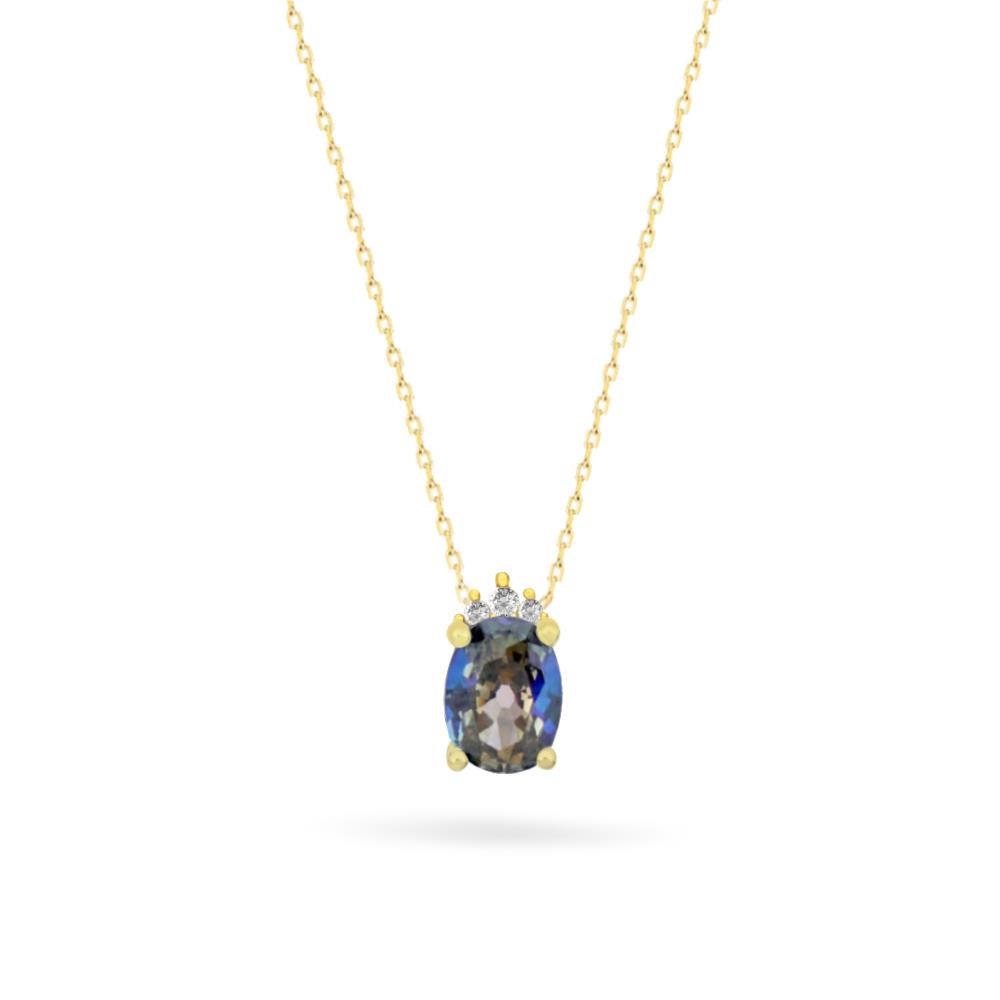925 Ayar Gümüş Blue Topaz Oval Taşlı Trend Kolye