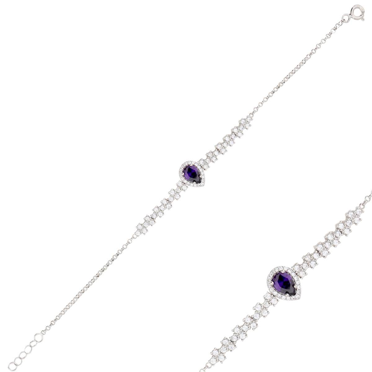 925 Ayar Gümüş Ametist Taşlı Zarif Damla Set