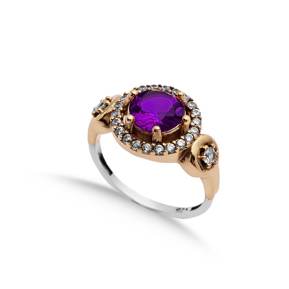 925 Ayar Gümüş Ametist Yuvarlak Taşlı Otantik Yüzük