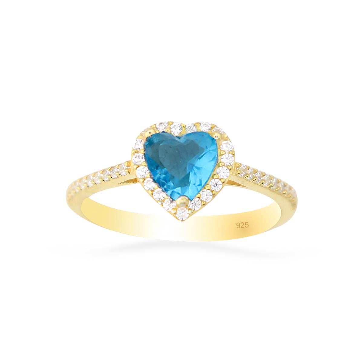 925 Ayar Gümüş Aqua Swarovski Kalp Yüzük