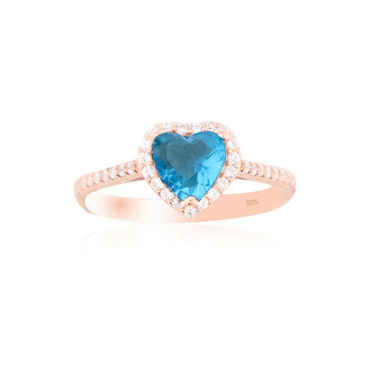 925 Ayar Gümüş Aqua Swarovski Kalp Yüzük