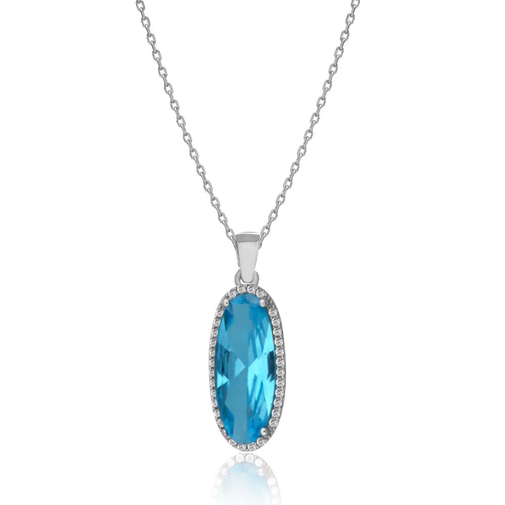 925 Ayar Gümüş Aquamarin Oval Taşlı Kolye