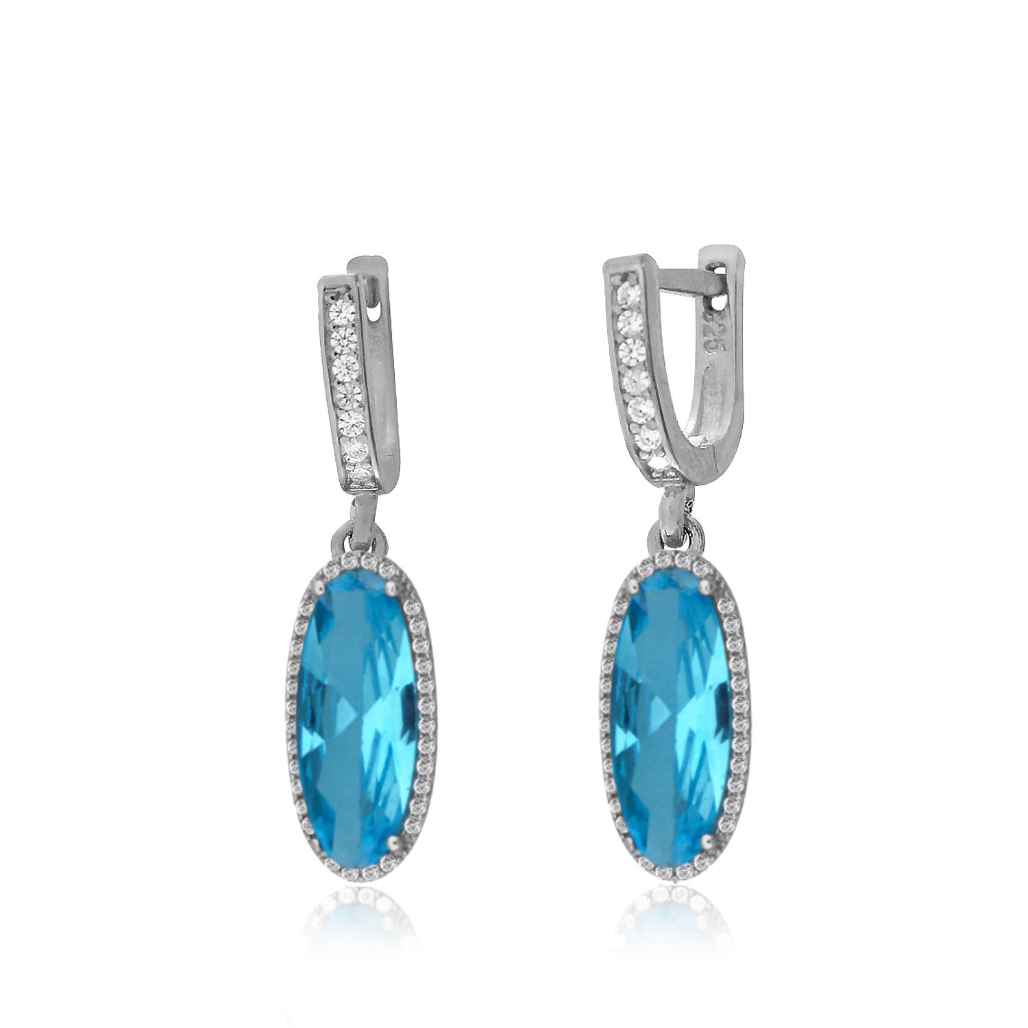 925 Ayar Gümüş Aquamarin Oval Taşlı Küpe