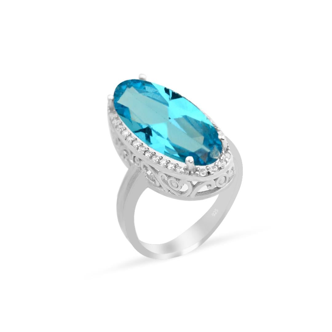 925 Ayar Gümüş Aquamarin Oval Taşlı Yüzük