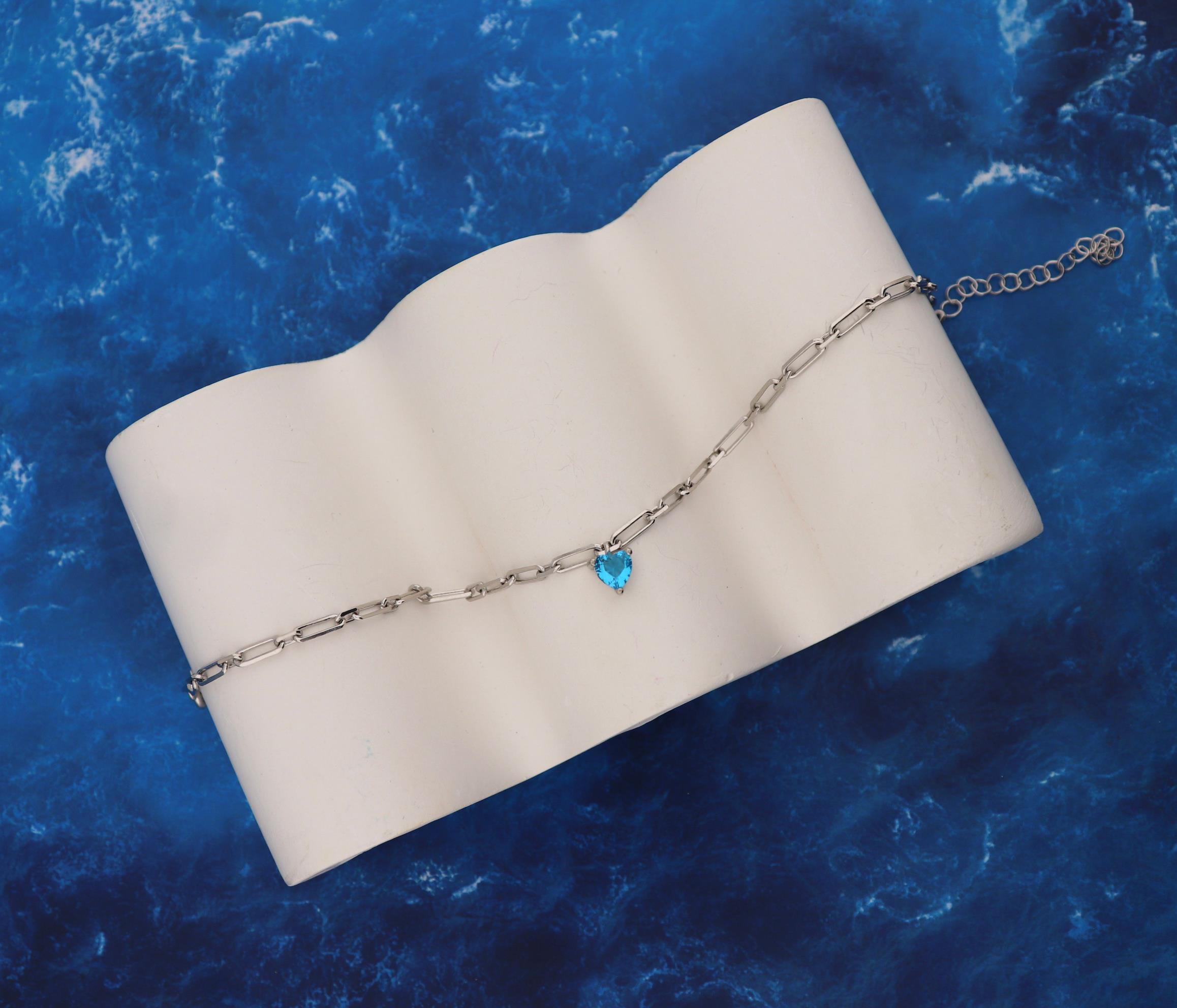 925 Ayar Gümüş Ataç Zincir Kalp Detaylı Halhal