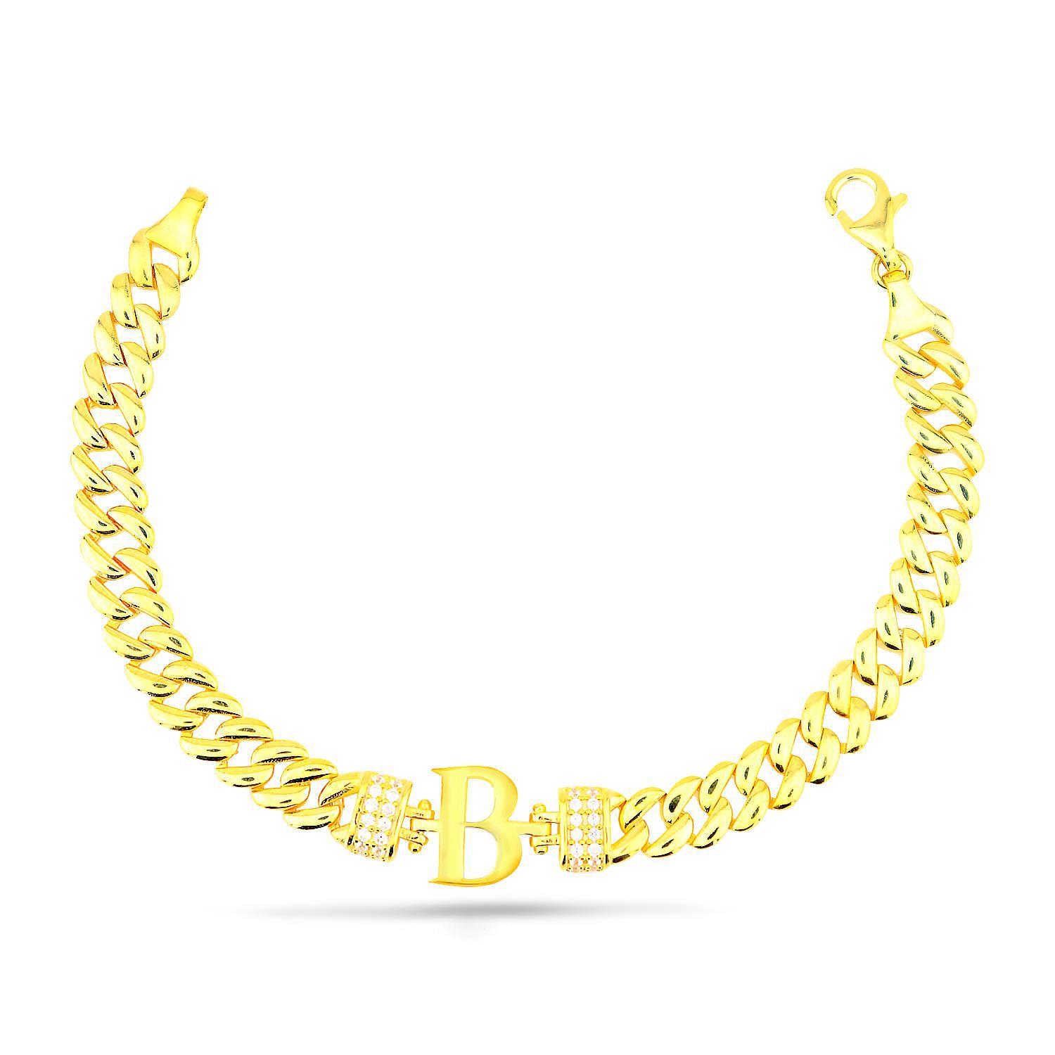 925 Ayar Gümüş B Harfi Gold Bileklik