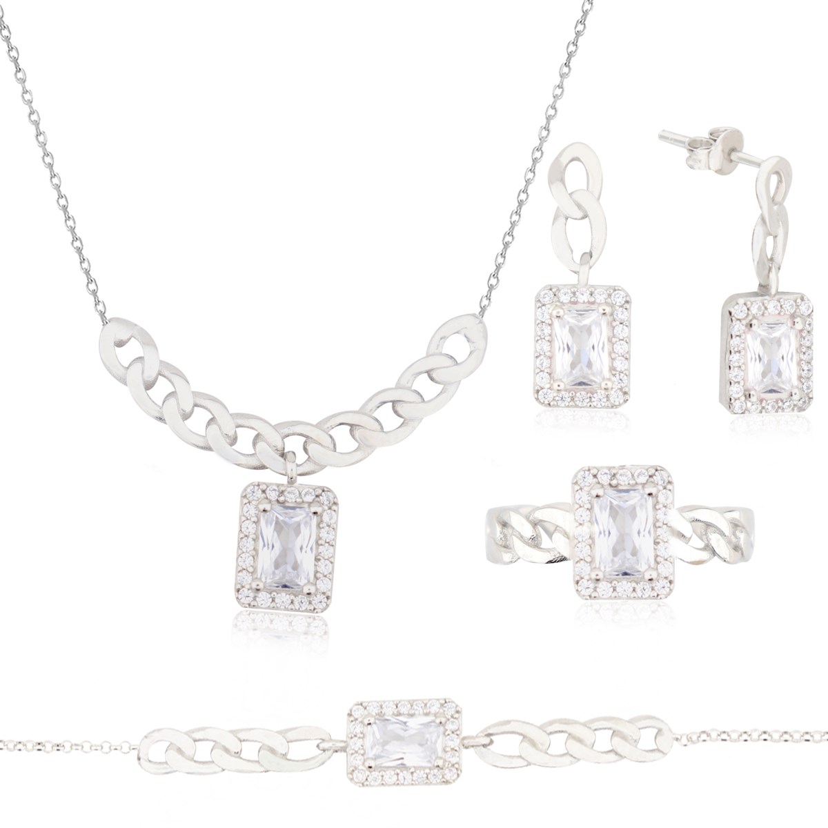 925 Ayar Gümüş Baget Takı Seti Zincir Detay