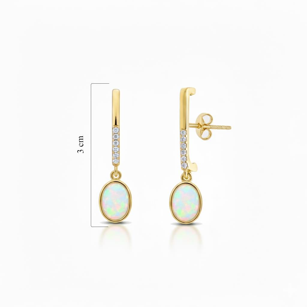 925 Ayar Gümüş Beyaz Opal Oval Taşlı Küpe