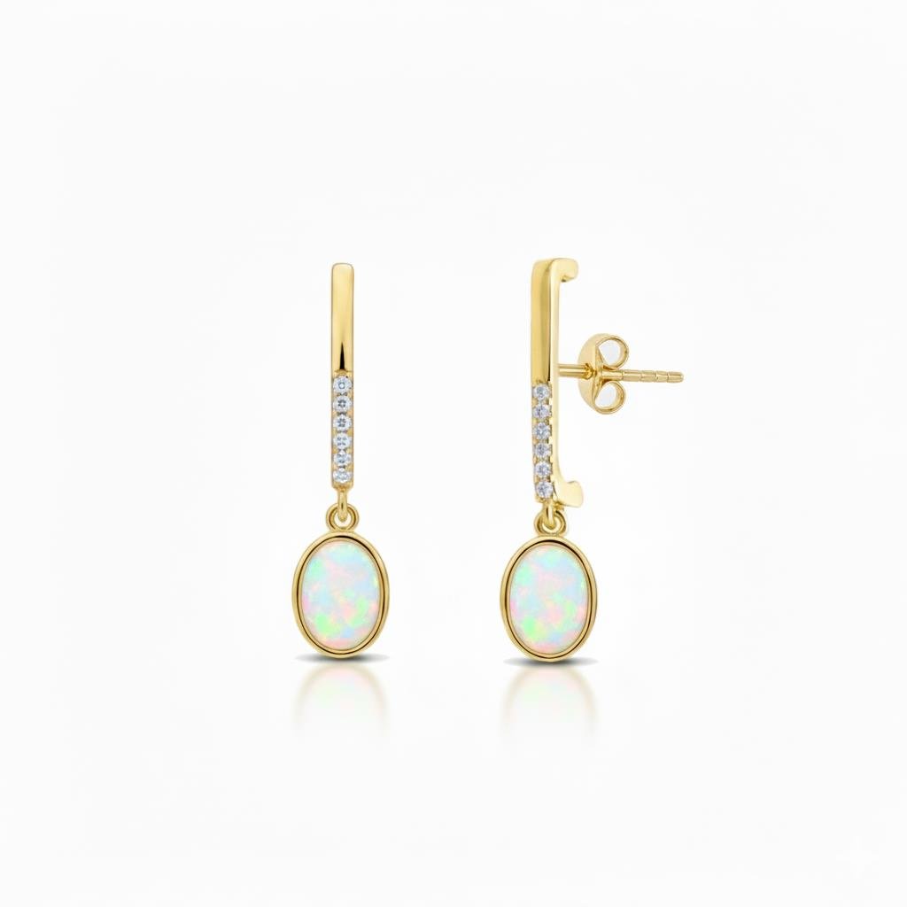 925 Ayar Gümüş Beyaz Opal Oval Taşlı Küpe