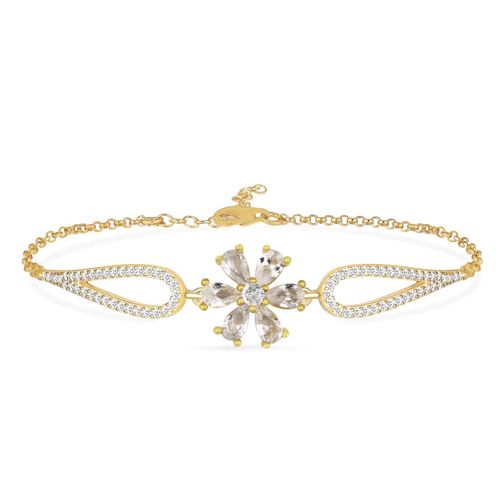 925 Ayar Gümüş Beyaz Taşlı Çiçek Bileklik