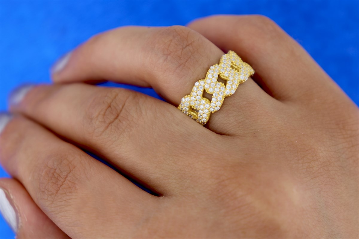 925 Ayar Gümüş Beyaz Taşlı Gold Gurmet Yüzük