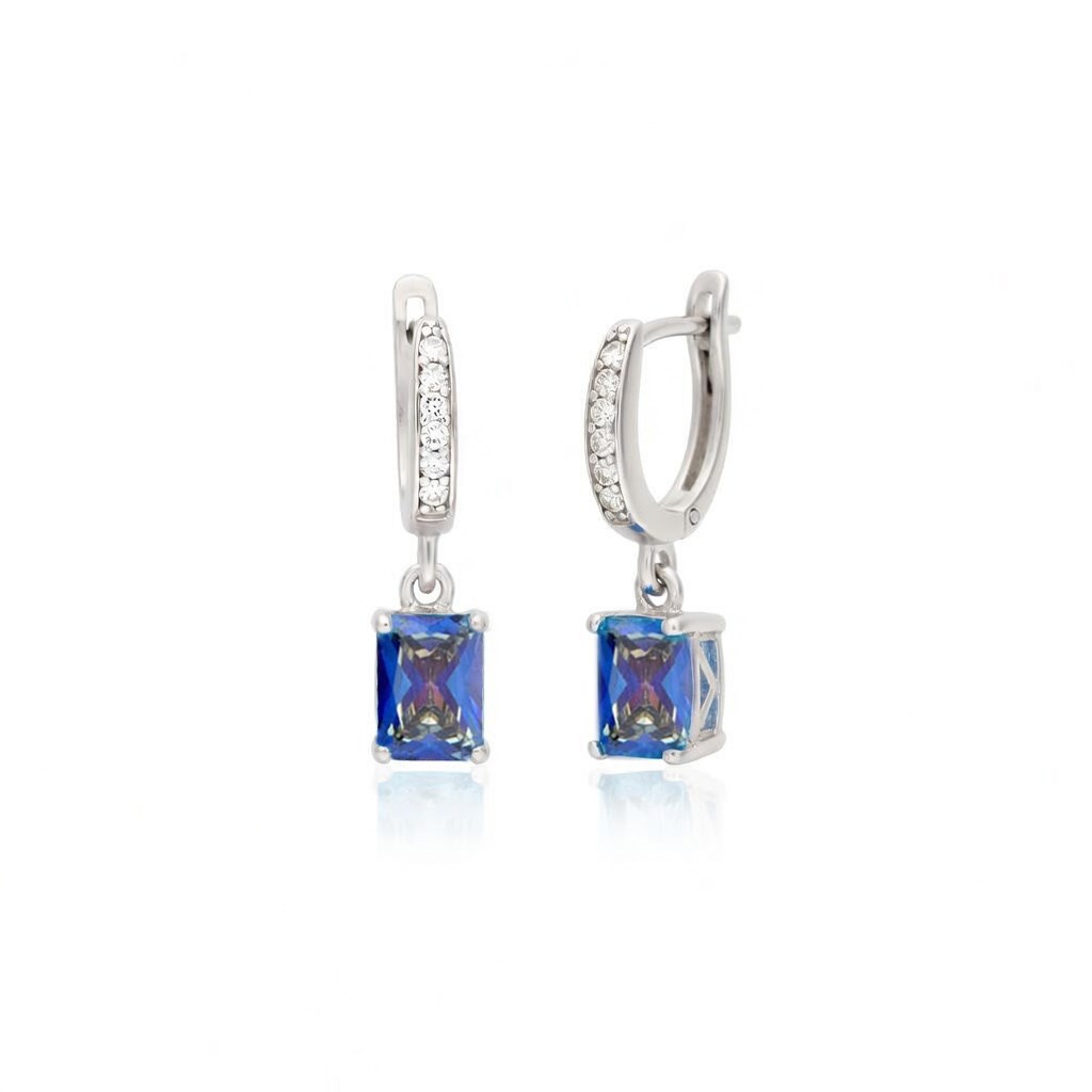 925 Ayar Gümüş Blue Topaz Baget Taşlı Küpe