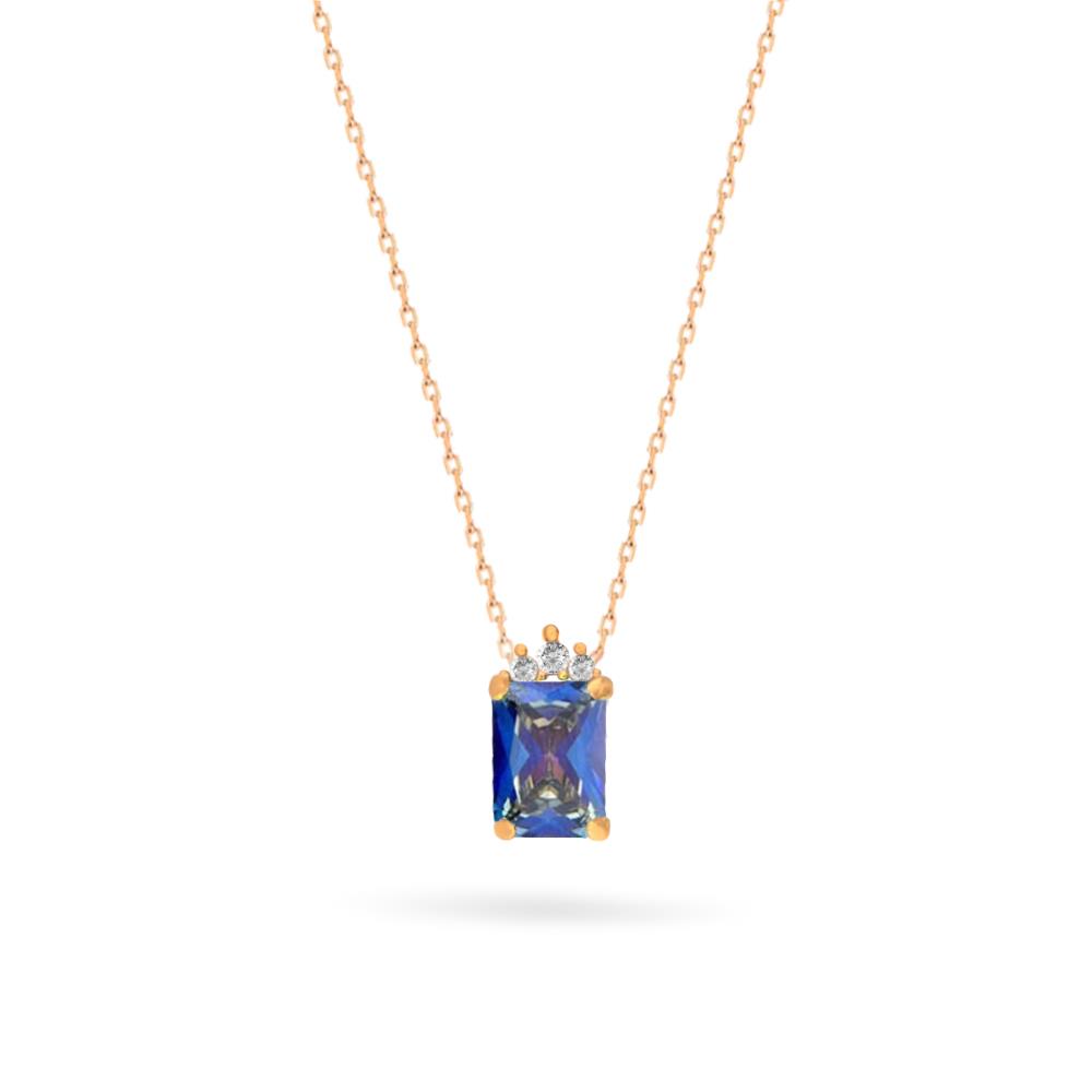 925 Ayar Gümüş Blue Topaz Baget Taşlı Trend Kolye