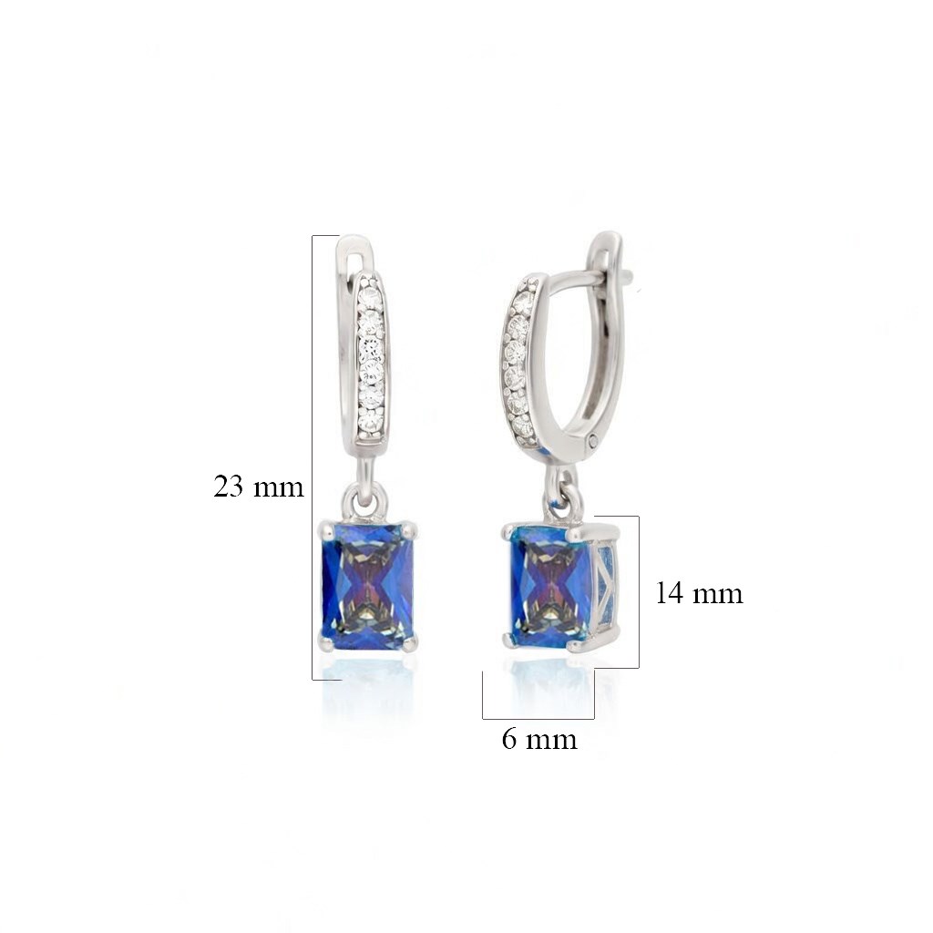 925 Ayar Gümüş Blue Topaz Baget Taşlı Küpe