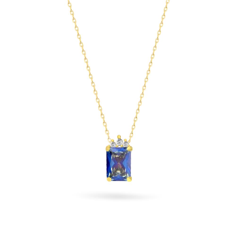 925 Ayar Gümüş Blue Topaz Baget Taşlı Trend Kolye