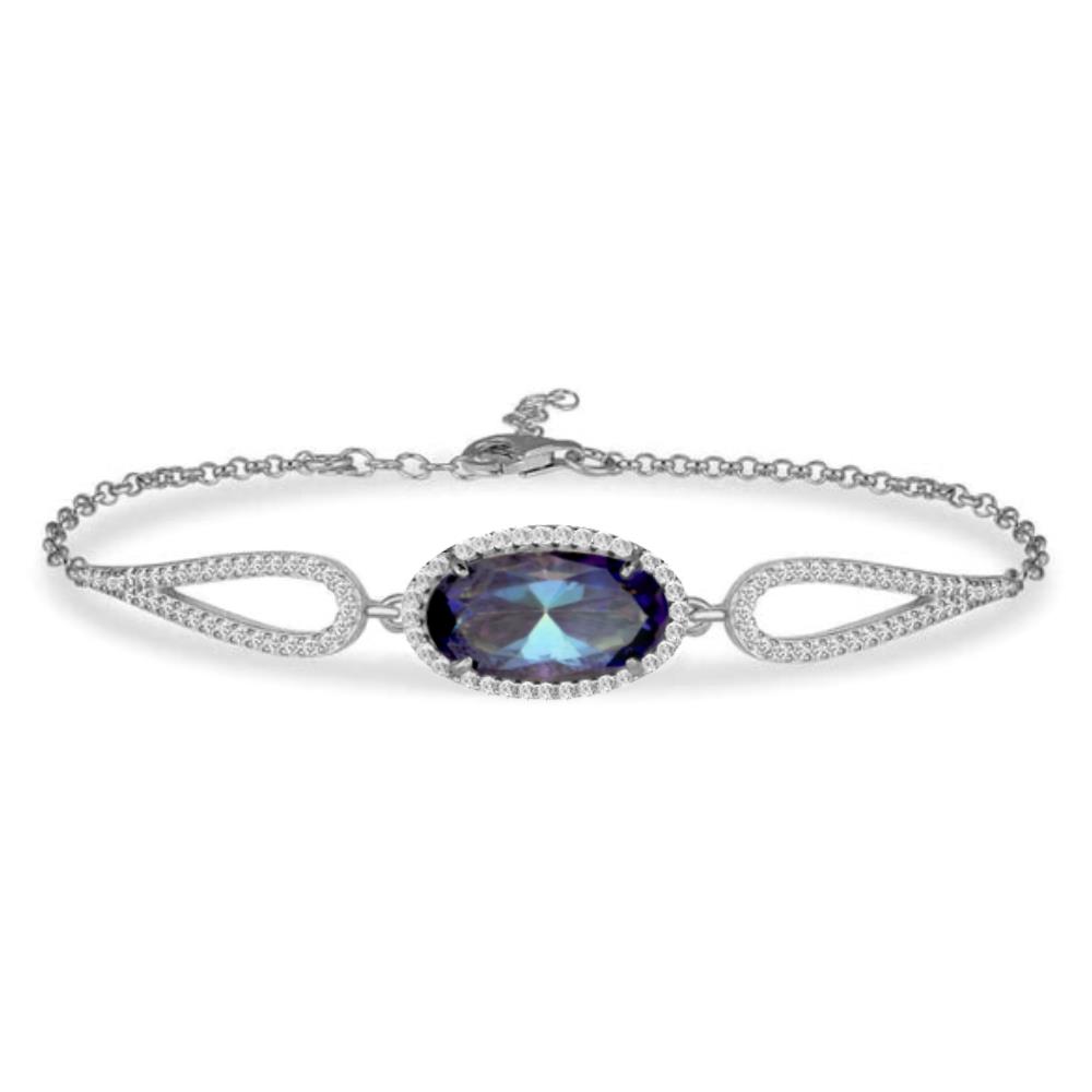 925 Ayar Gümüş Blue Topaz Oval Taşlı Bileklik
