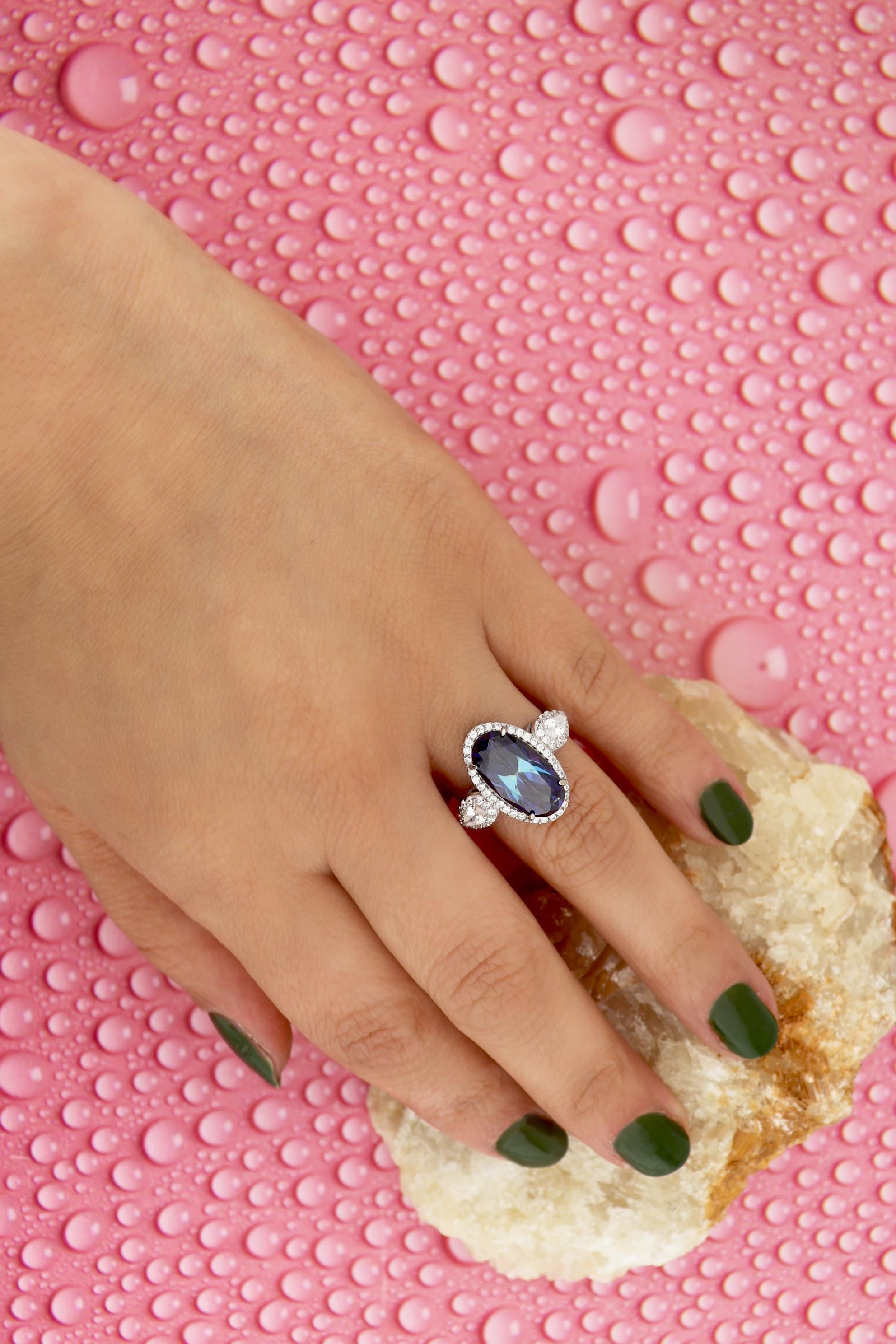 925 Ayar Gümüş Blue Topaz Oval Taşlı Takı Seti