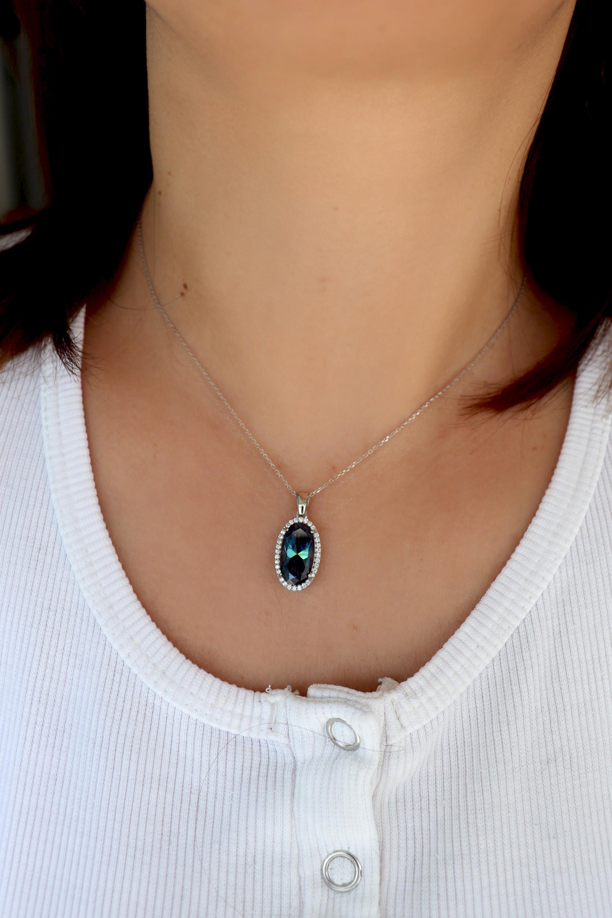 925 Ayar Gümüş Blue Topaz Oval Taşlı Takı Seti