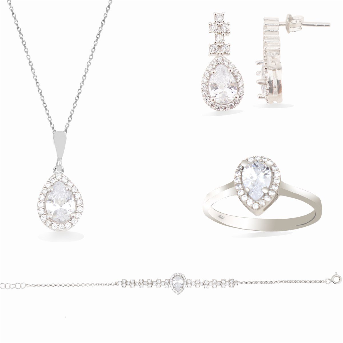 925 Ayar Gümüş Damla Desen Şık Set