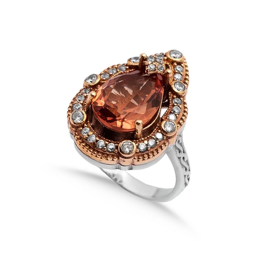 925 Ayar Gümüş Damla Taşlı Otantik Yüzük