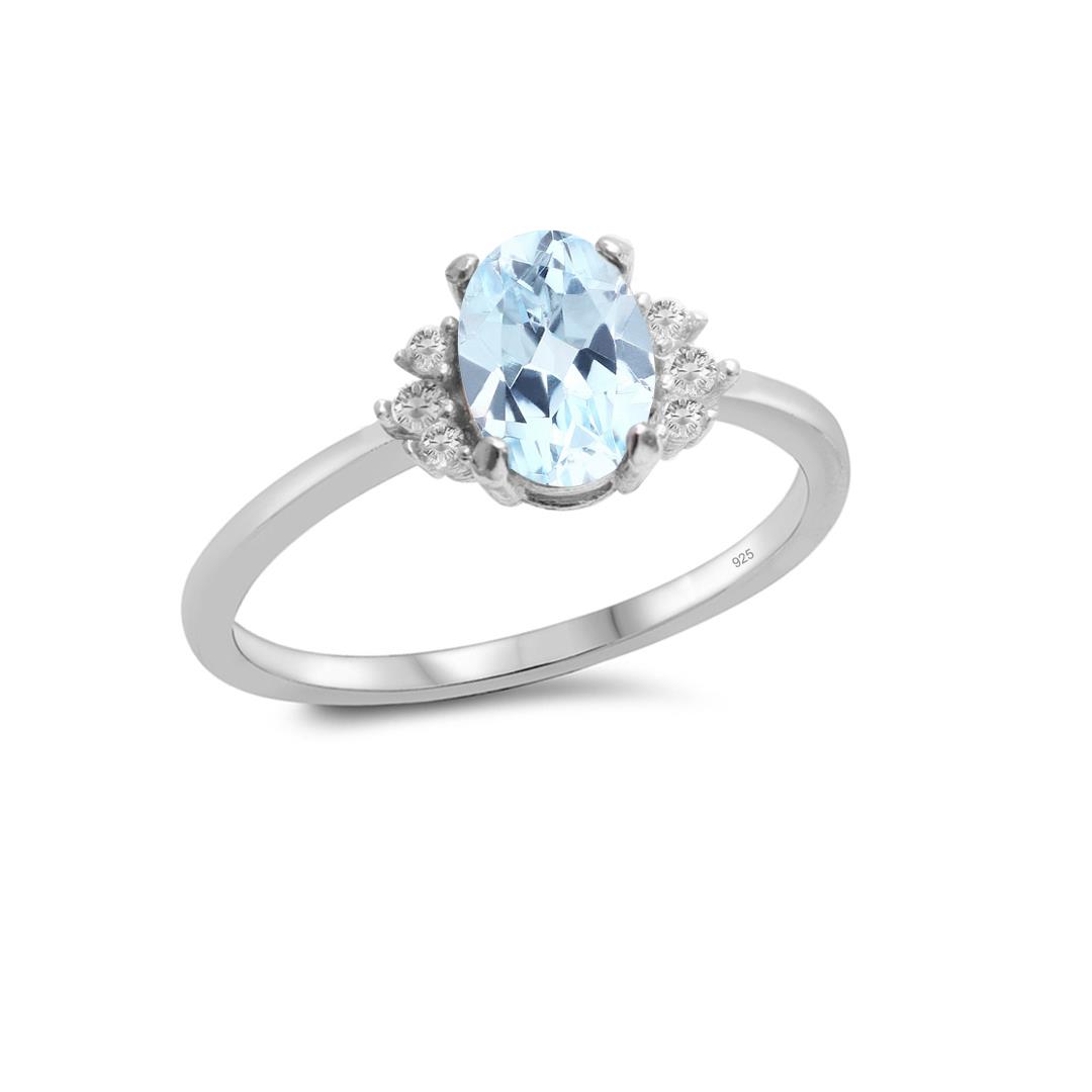 925 Ayar Gümüş Değerli Taşlar Koleksiyonu 1,86 Karat Sky Blue Topaz Taşlı Gümüş Yüzük