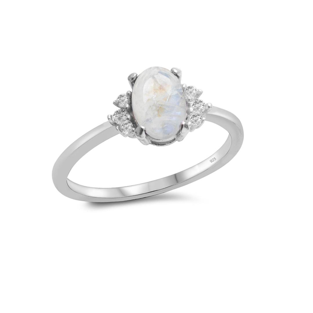 925 Ayar Gümüş Değerli Taşlar Koleksiyonu 1,72 Karat Moon Stone (Ay Taşı) Gümüş Yüzük