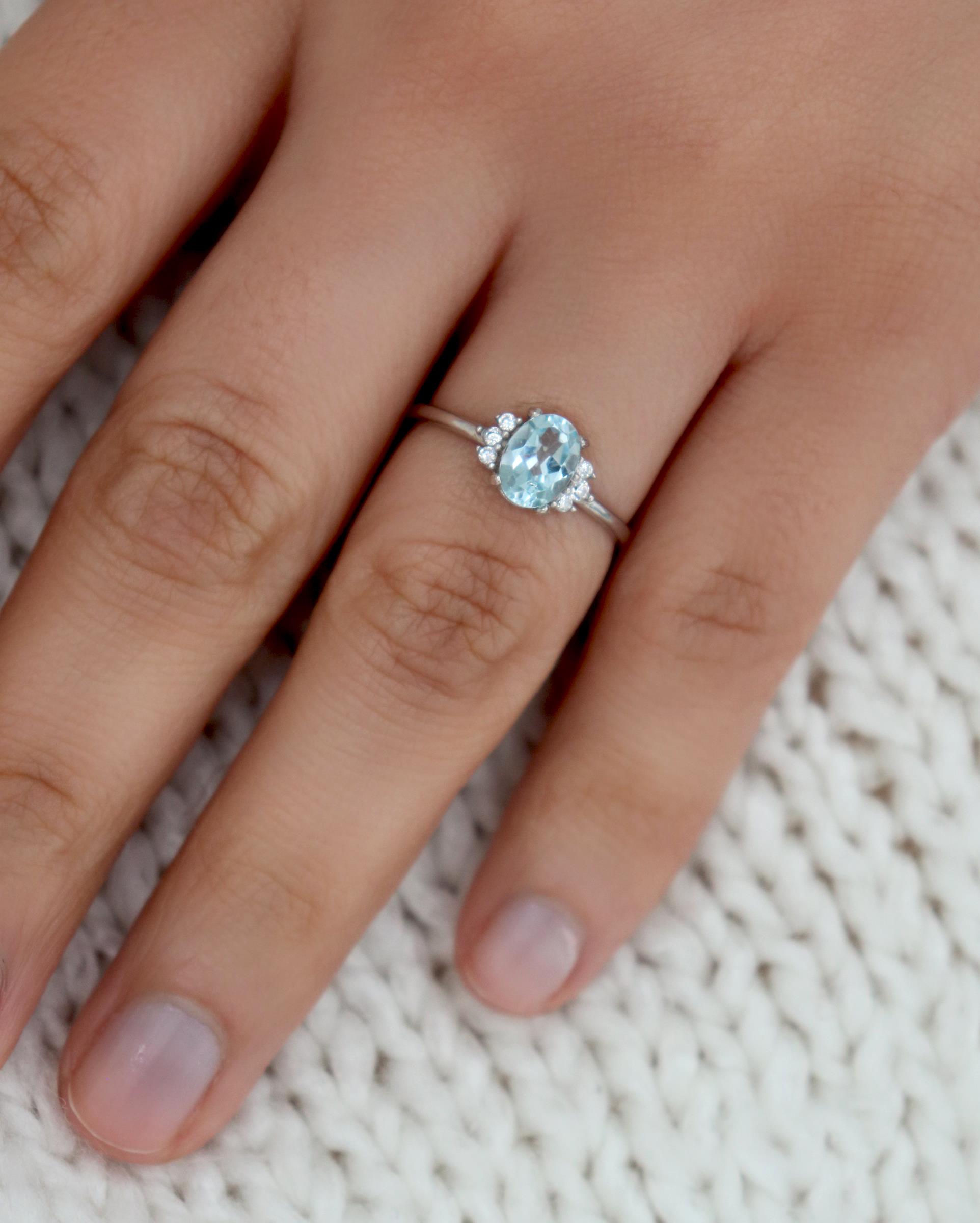 925 Ayar Gümüş Değerli Taşlar Koleksiyonu 1,86 Karat Sky Blue Topaz Taşlı Gümüş Yüzük