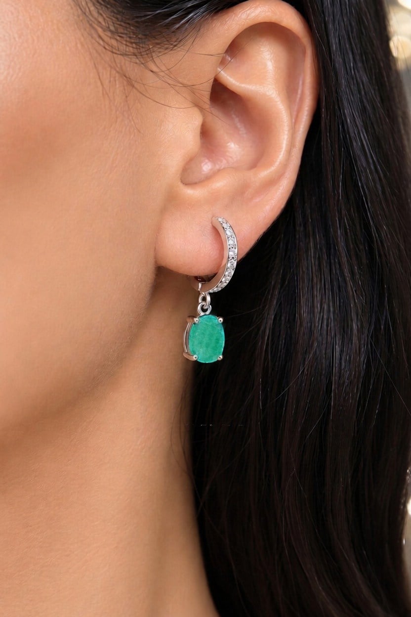 925 Ayar Gümüş Doğal Paraiba Oval Taşlı Küpe