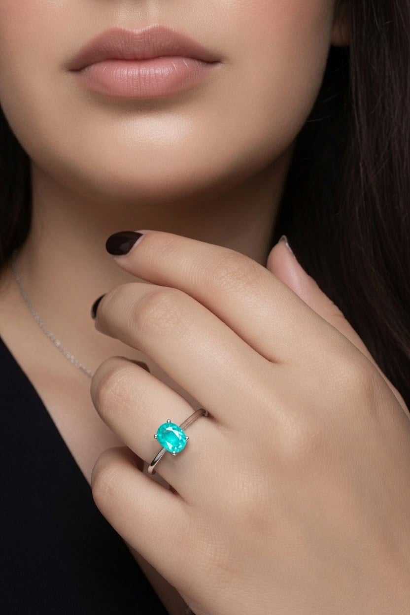 925 Ayar Gümüş Doğal Paraiba Taşlı Oval Takı Seti