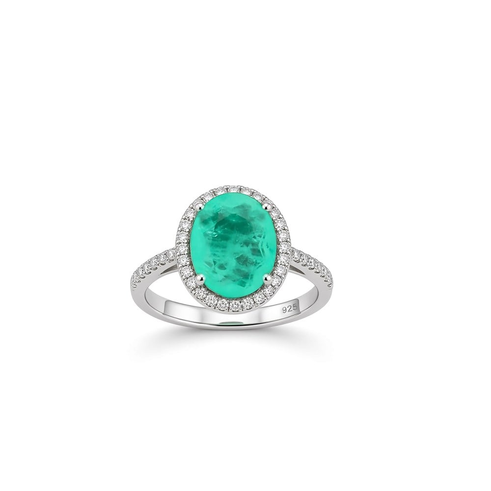 925 Ayar Gümüş Doğal Paraiba Taşlı Oval Şık Yüzük