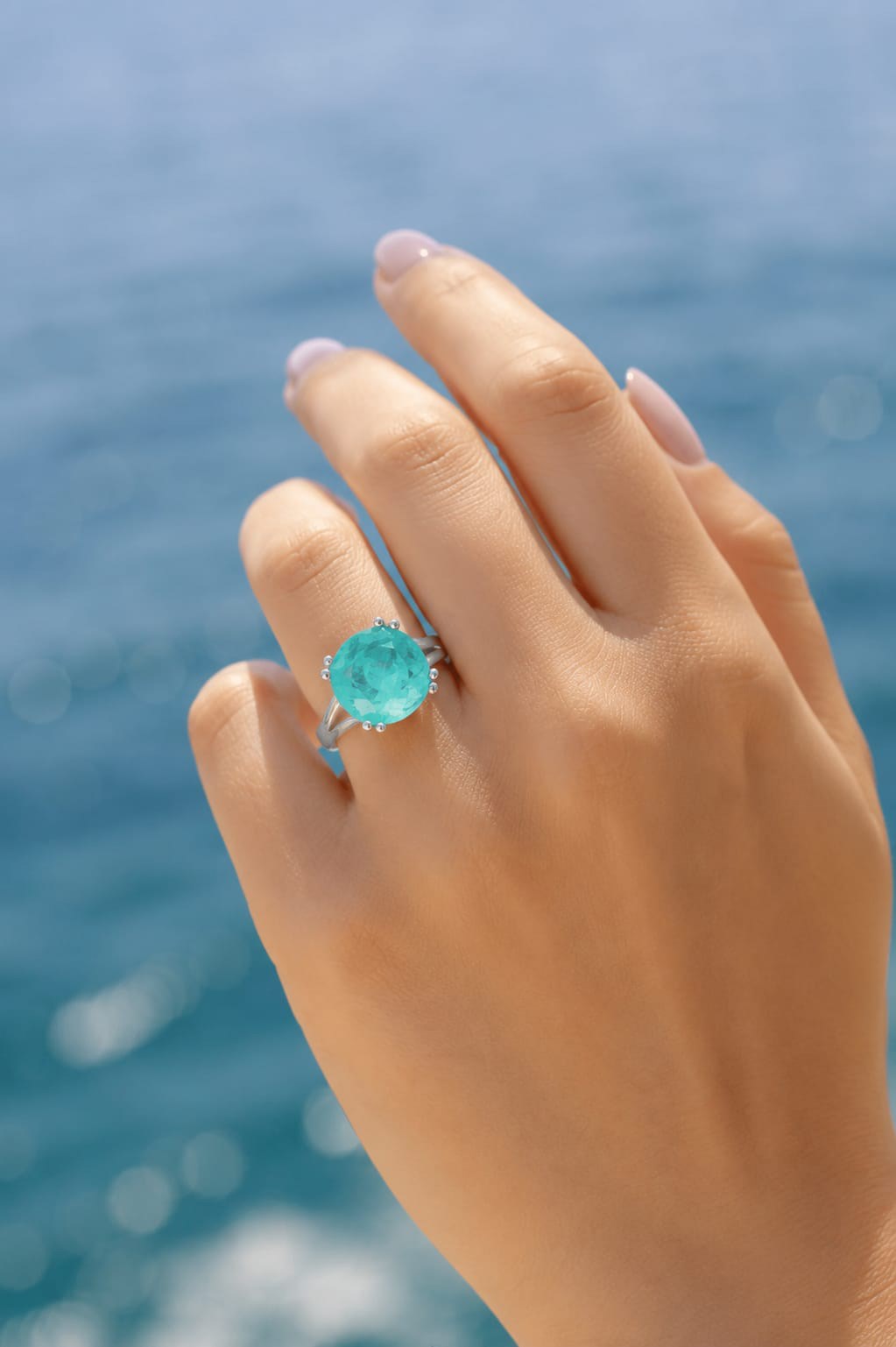 925 Ayar Gümüş Doğal Paraiba Taşlı Yüzük