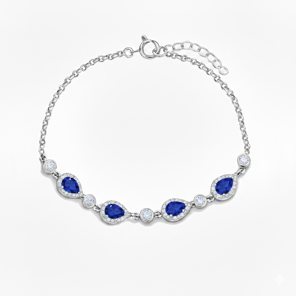 925 Ayar Gümüş Elegance Safir Rengi Damla Detaylı Bileklik