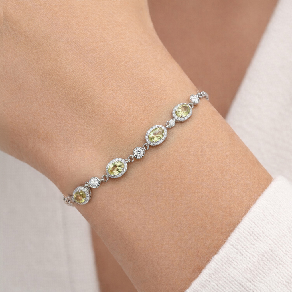 925 Ayar Gümüş Elegance Zultanit Taşlı Oval Detaylı Bileklik