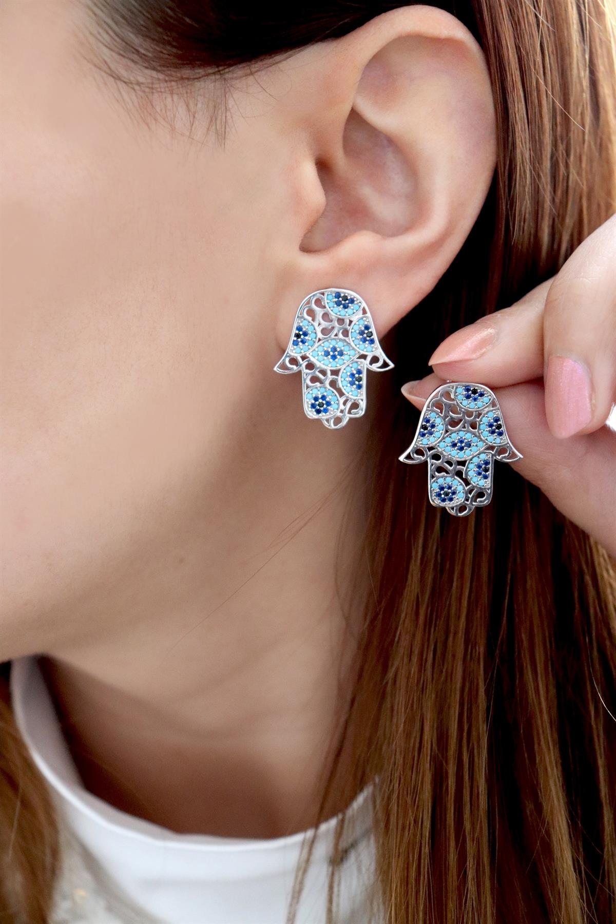 925 Ayar Gümüş Fatma Ana Eli Tasarım küpe