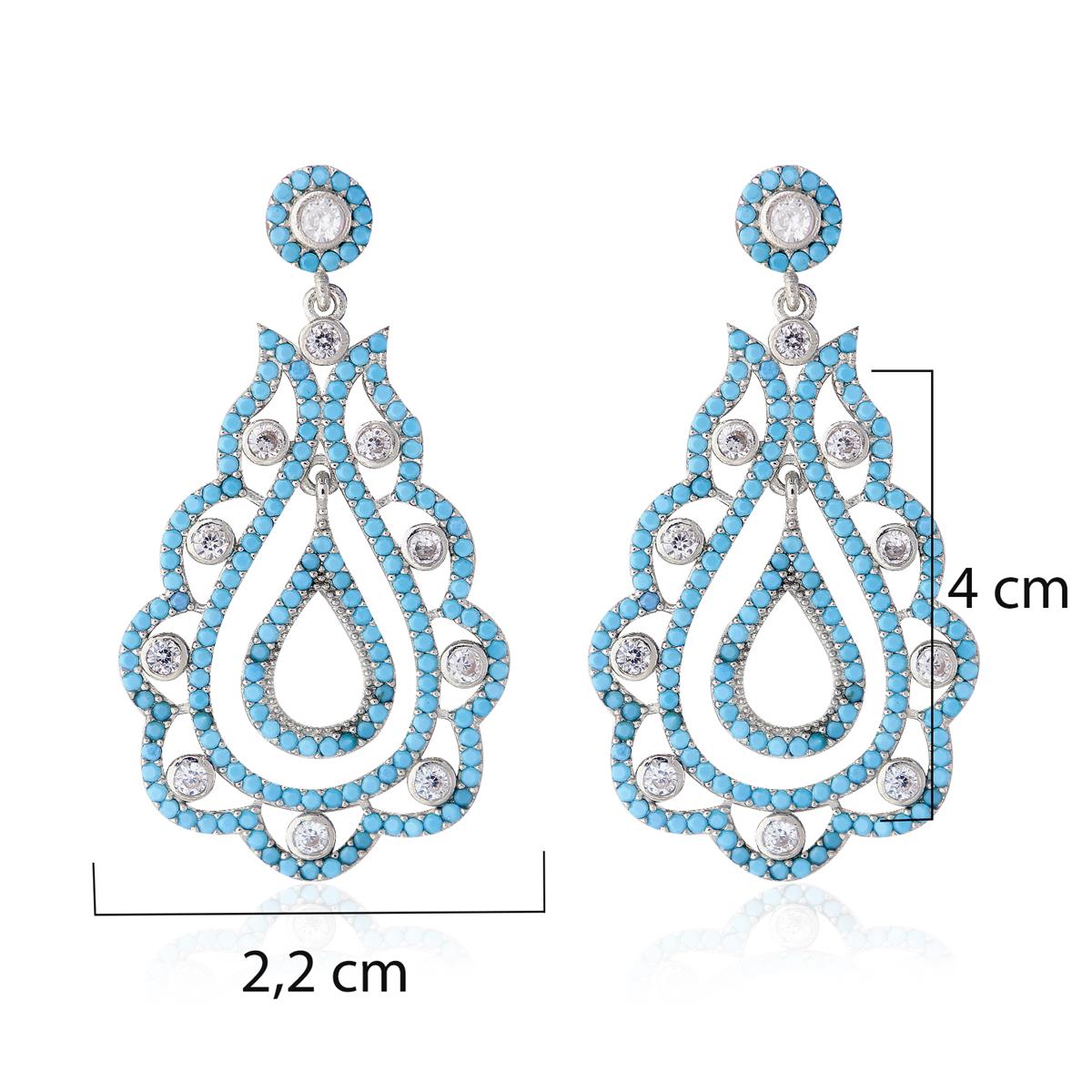 925 Ayar Gümüş Firuze Taşlı Tasarım Küpe 