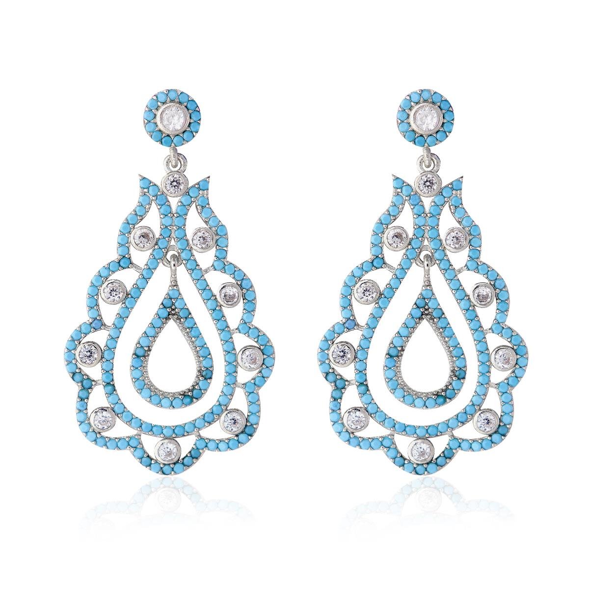 925 Ayar Gümüş Firuze Taşlı Tasarım Küpe 