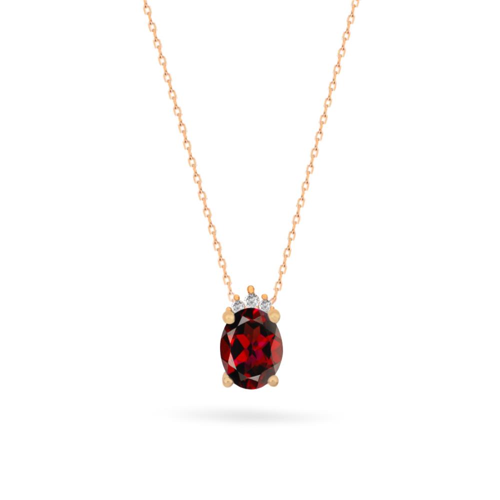 925 Ayar Gümüş Garnet Oval Taşlı Trend Kolye