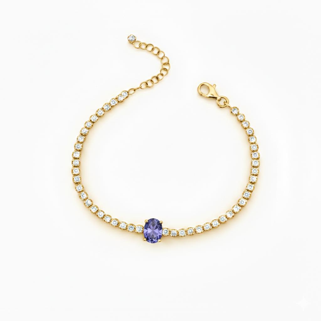 925 Ayar Gümüş Işıltılı Tanzanit Oval Taşlı Tenis Bileklik