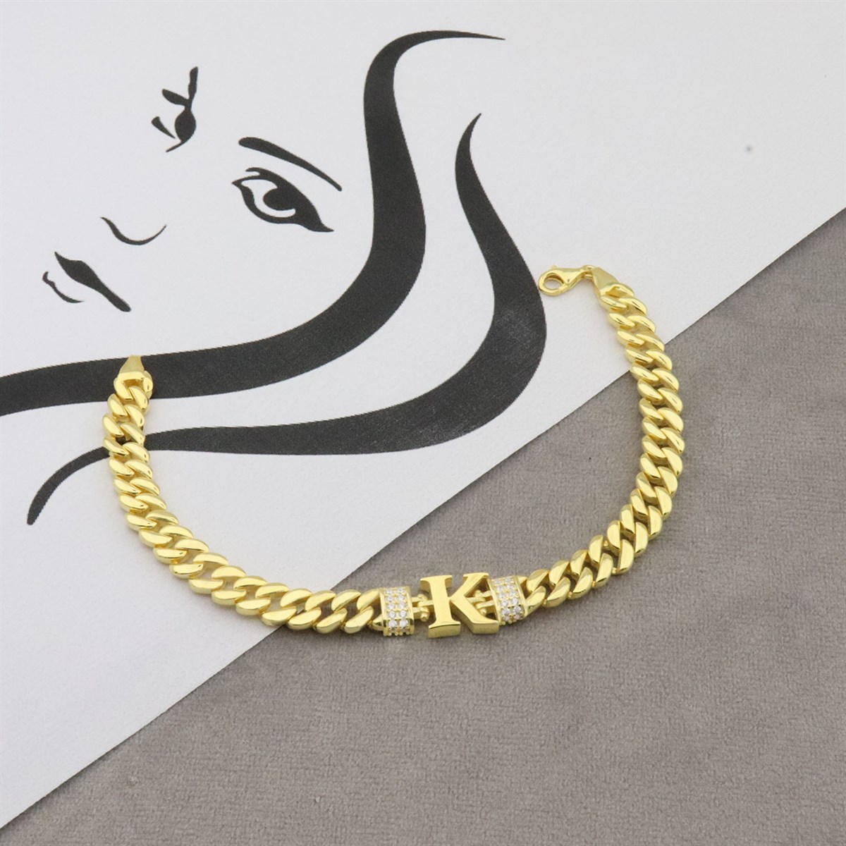 925 Ayar Gümüş K HArfi Gold Bileklik