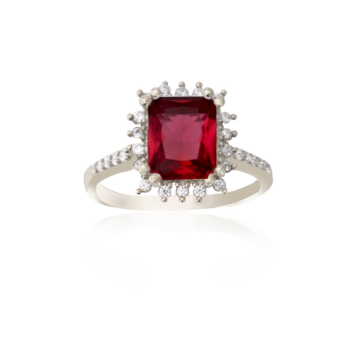 925 Ayar Gümüş Kırmızı Baget Taşlı Takı Seti