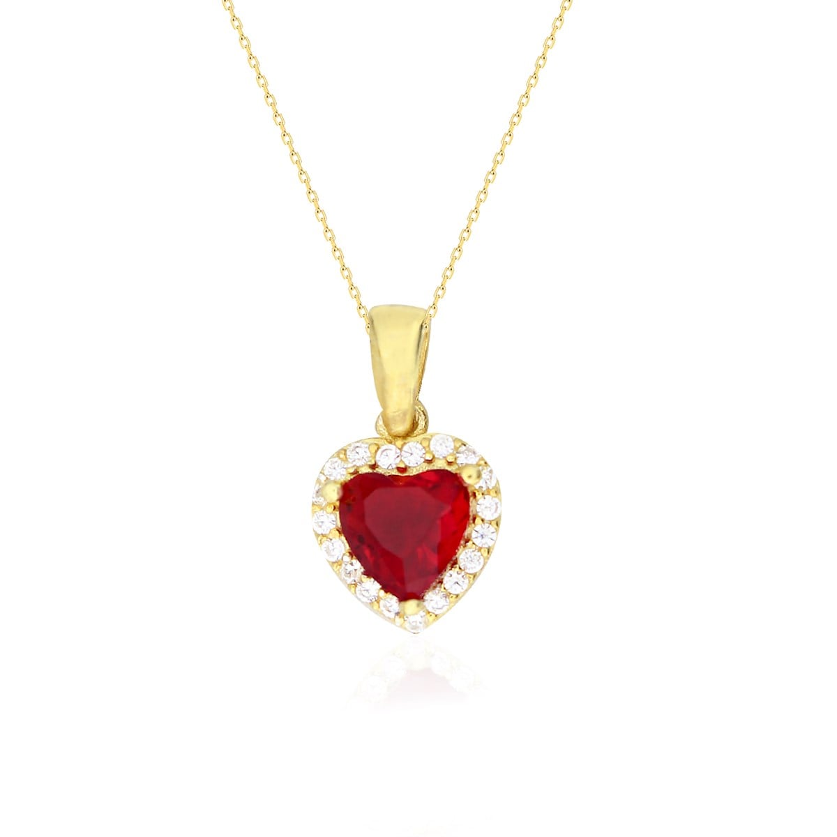 925 Ayar Gümüş Kırmızı Swarovski Kalp Kolye