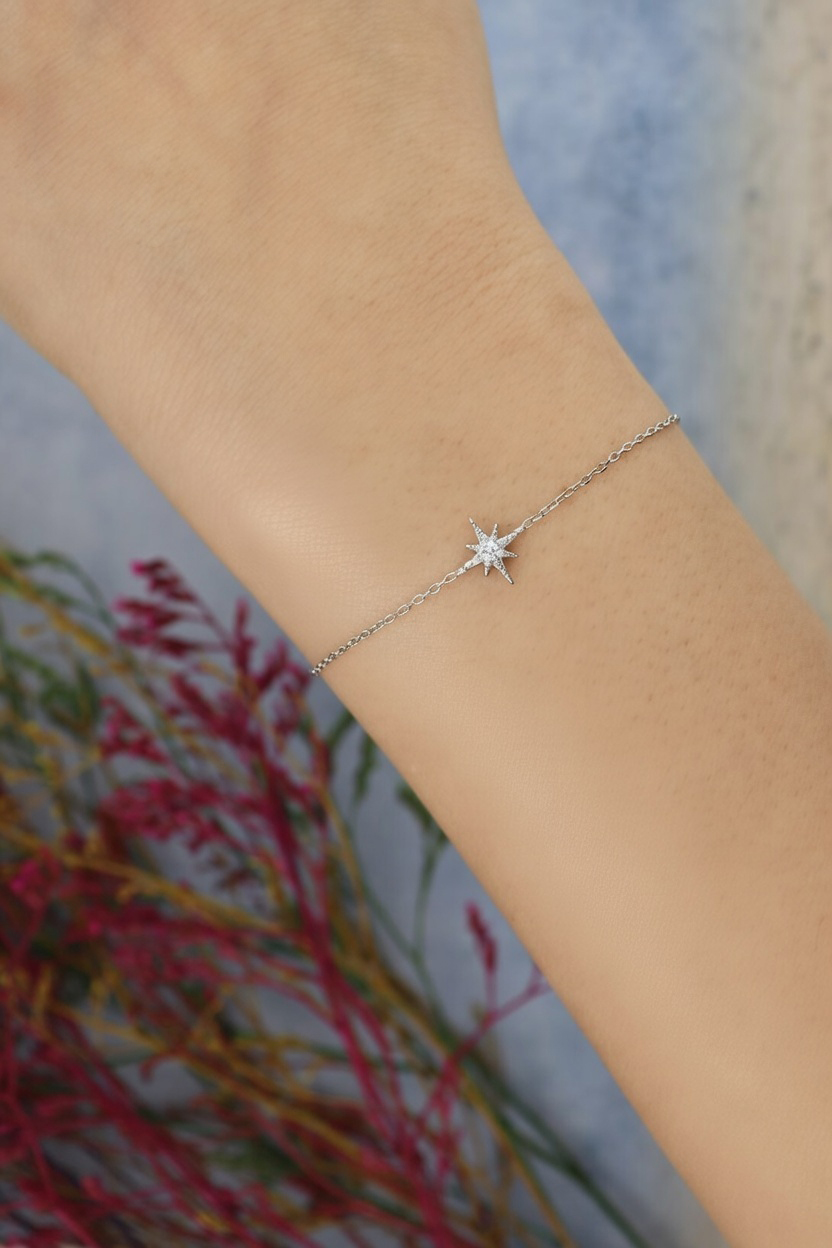 925 Ayar Gümüş Kuzey Yıldızı Minimalist Bileklik