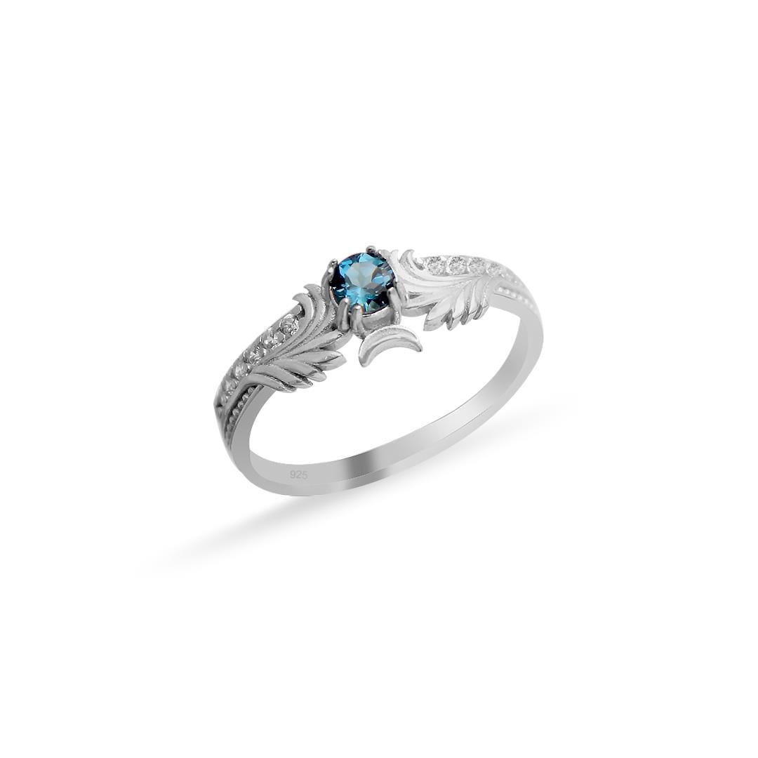 925 Ayar Gümüş London Blue Topaz Taşlı Özel Tasarım Yüzük
