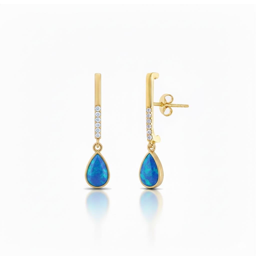 925 Ayar Gümüş Mavi Opal Damla Taşlı Küpe