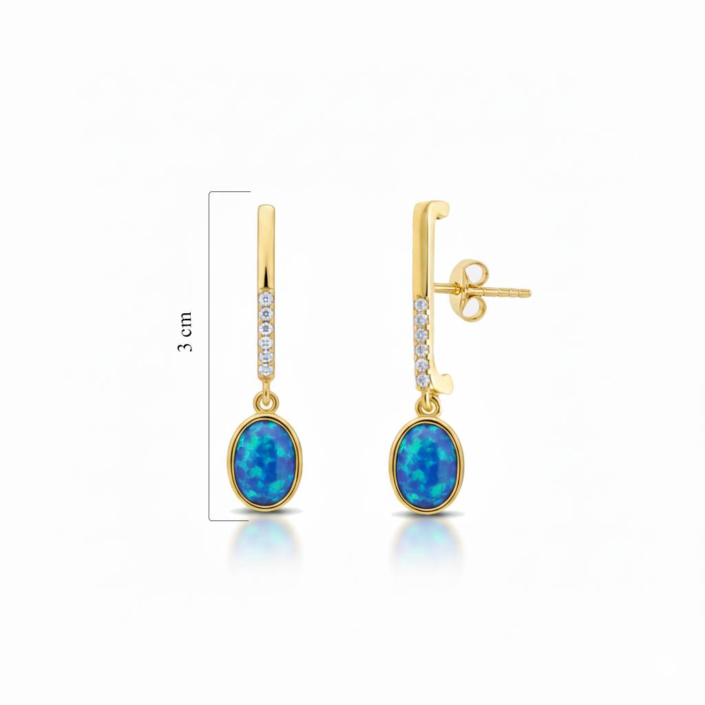 925 Ayar Gümüş Mavi Opal Oval Taşlı Küpe