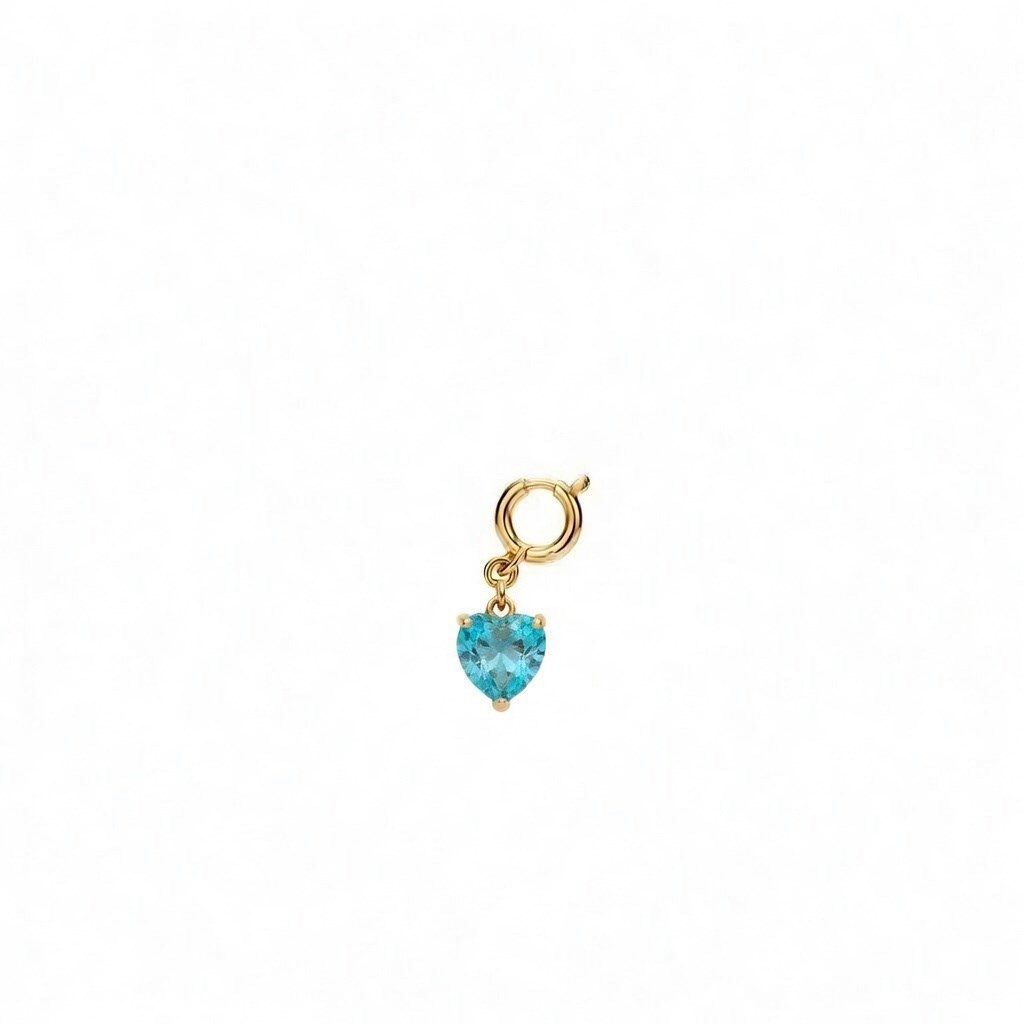 925 Ayar Gümüş Minimal Aqua Kalp Kolye Ucu - Charm