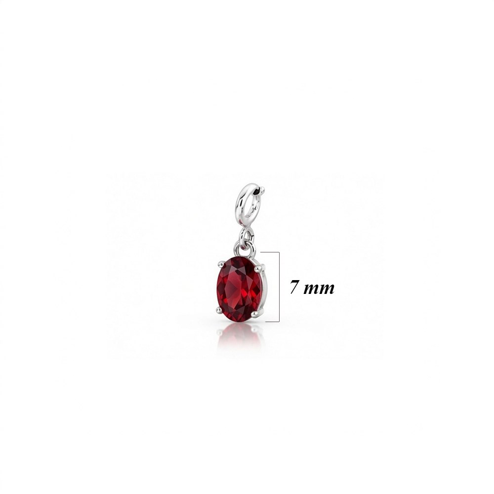 925 Ayar Gümüş Minimal Kırmızı Oval Taşlı Charm Kolye Ucu